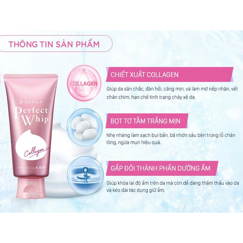 Sữa rửa mặt bổ sung Collagen Senka P Whip Collagen In 120G JP KOI