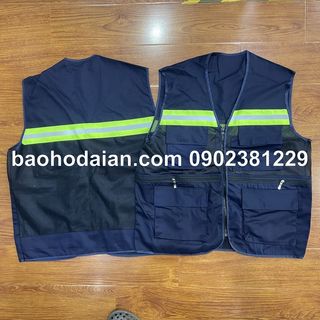 Áo ghi lê kỹ sư phản quang xanh phối lưới màu xanh than 3 kéo 6 túi hộp