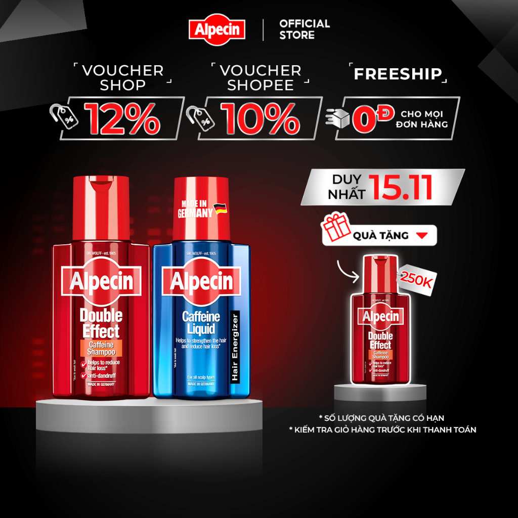 Combo Dầu gội và tinh chất giảm gàu ngứa, ngăn rụng tóc Alpecin caffeine Double Effect 200ml