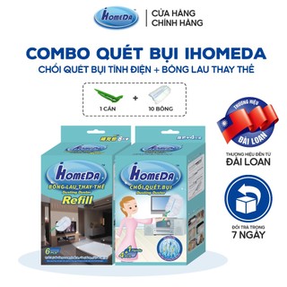 Combo Chổi Quét Bụi Tĩnh Điện iHomeDa & Bông Lau Thay Thế (1 Cán + 10 Bông Lau)