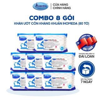 Combo 8 Khăn Ướt Cồn iHomeDa Kháng Khuẩn Cao Cấp (80 Tờ/ Gói)