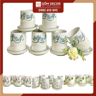 Ly, cốc sứ uống nước, trà dáng trụ hoạ tiết hoa gốm bát tràng