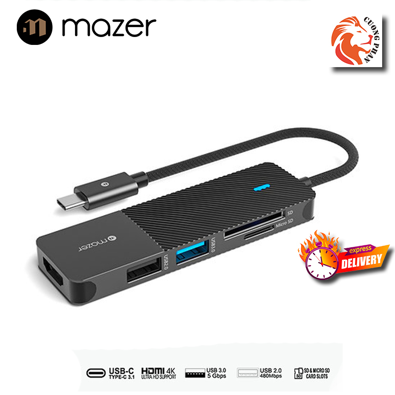 Cổng Chuyển Đổi Mazer Infinite.Multimedia Pro Hub 5-in-1 (1 Cổng 4K30Hz HDMI, 2 Cổng USB-A, Micro SD/SD Card Slot)