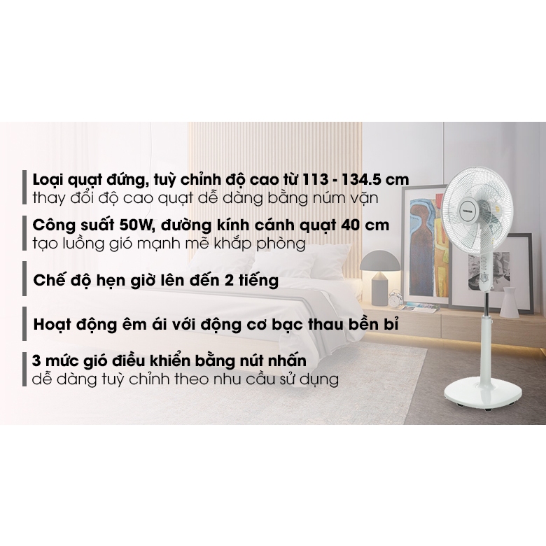 Quạt cây Toshiba F-LSA10VN, 5 cánh, đường kính 40cm, không khiển, chính hãng bảo hành 12 tháng