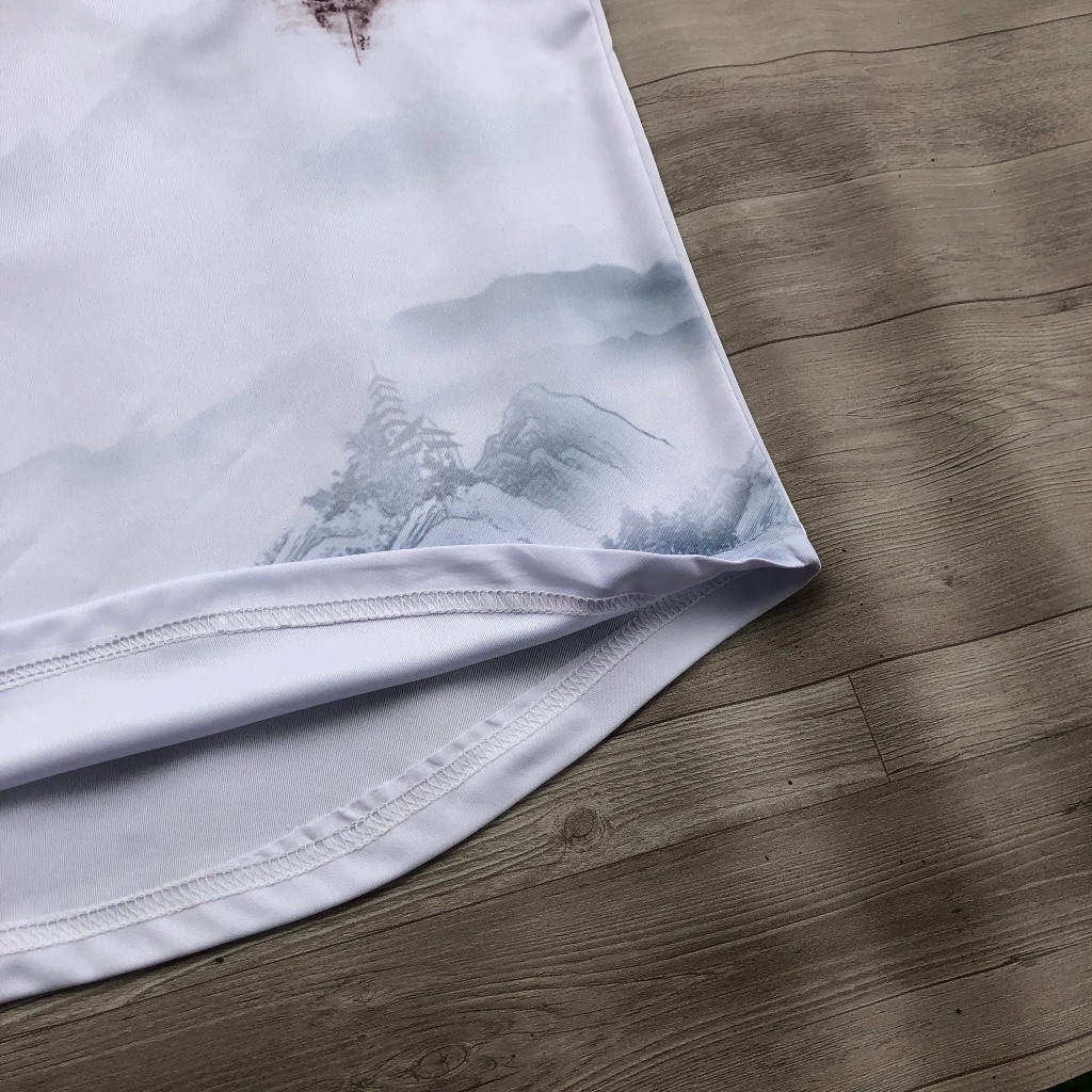 Áo đá bóng in tên - Bộ quần áo đá bóng không logo trắng viền xám họa tiết núi sông -  chất thun lạnh cao cấp