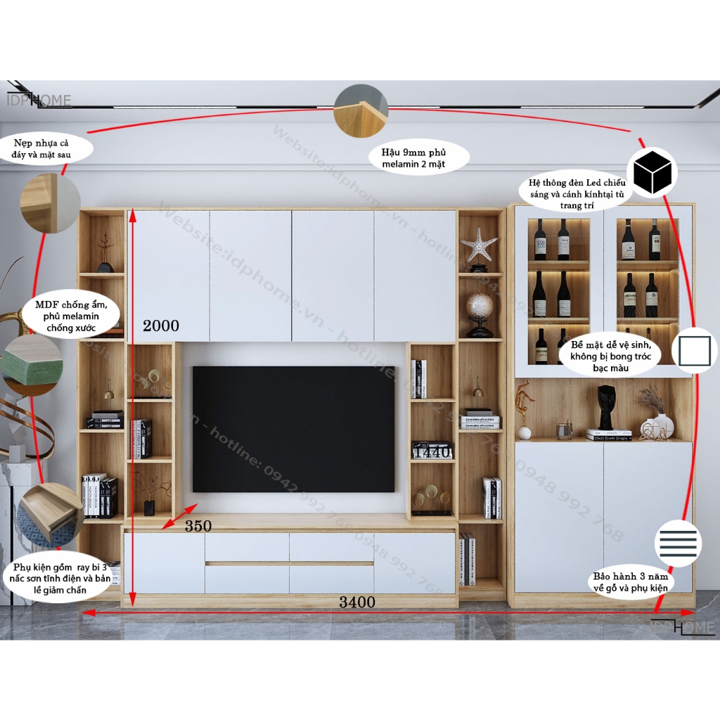Mẫu kệ tivi đẹp kết hợp tủ sách tủ trang trí KT6817