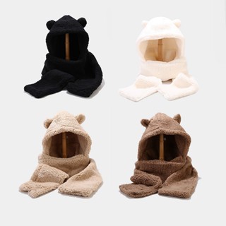 Mũ len nữ lông cừu tai gấu dễ thương  nón len nữ chụp đầu khăn choàng cổ bao tay giữ ấm mùa đông phong cách Hàn Quốc