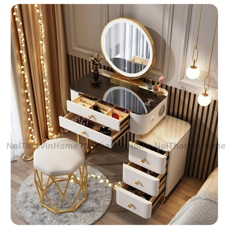 Bàn Trang Điểm Phong Cách Hiện Đại Thông Minh Có Sạc Không Dây, Loa Bluetooth Hàng Nhập Khẩu - Nội Thất Vin Home