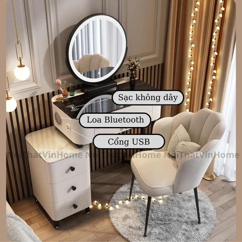 Bàn Trang Điểm Phong Cách Hiện Đại Thông Minh Có Sạc Không Dây, Loa Bluetooth Hàng Nhập Khẩu - Nội Thất Vin Home