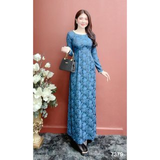 Áo dài emy em7379 lụa tằm xanh đen
