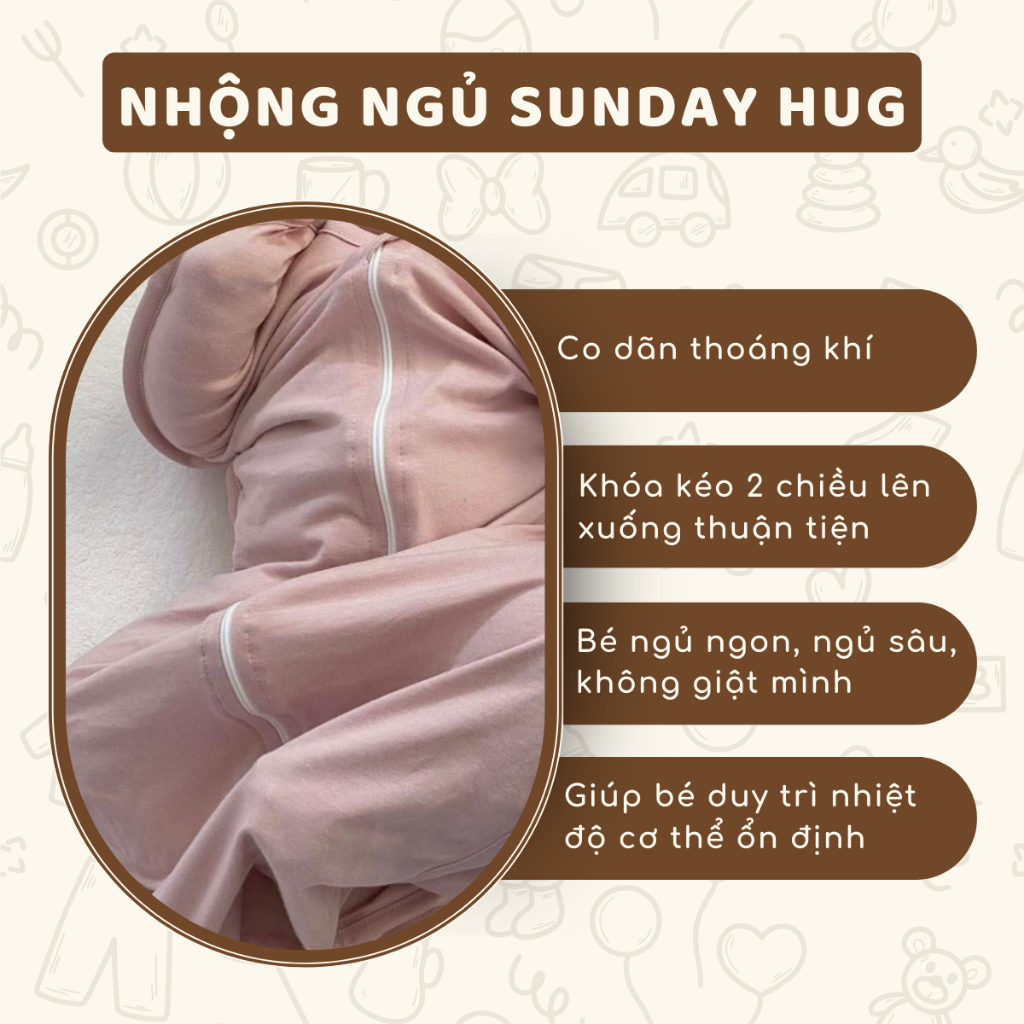 Nhộng ngủ Sunday Hug Hàn Quốc, nhộng chũn túi ngủ vải mesh chất cotton tự nhiên có lỗ thoáng khí giúp bé ngủ ngon