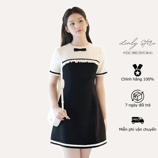 Váy kiểu nữ cổ phối nơ dáng ngắn chất tuyết mưa Linly Store V-VSE1