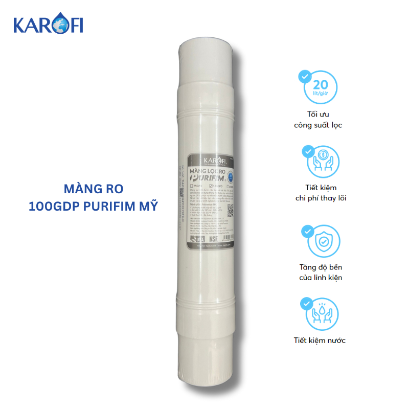 Màng RO Purifim Mỹ Karofi màng đúc công suất 100GDP  tỉ lệ tinh khiết/thải 40/60 hàng chính hãng