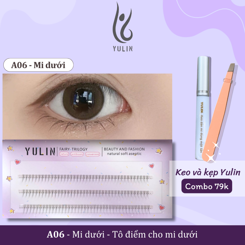 Mi giả tách sợi tự nhiên và nổi bật, mi tách sợi kèm keo và kẹp chuyên dụng YULIN