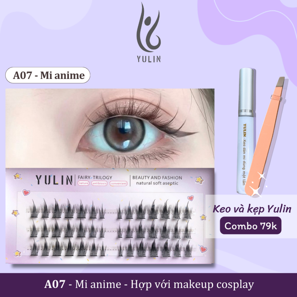 Mi giả tách sợi tự nhiên và nổi bật, mi tách sợi kèm keo và kẹp chuyên dụng YULIN