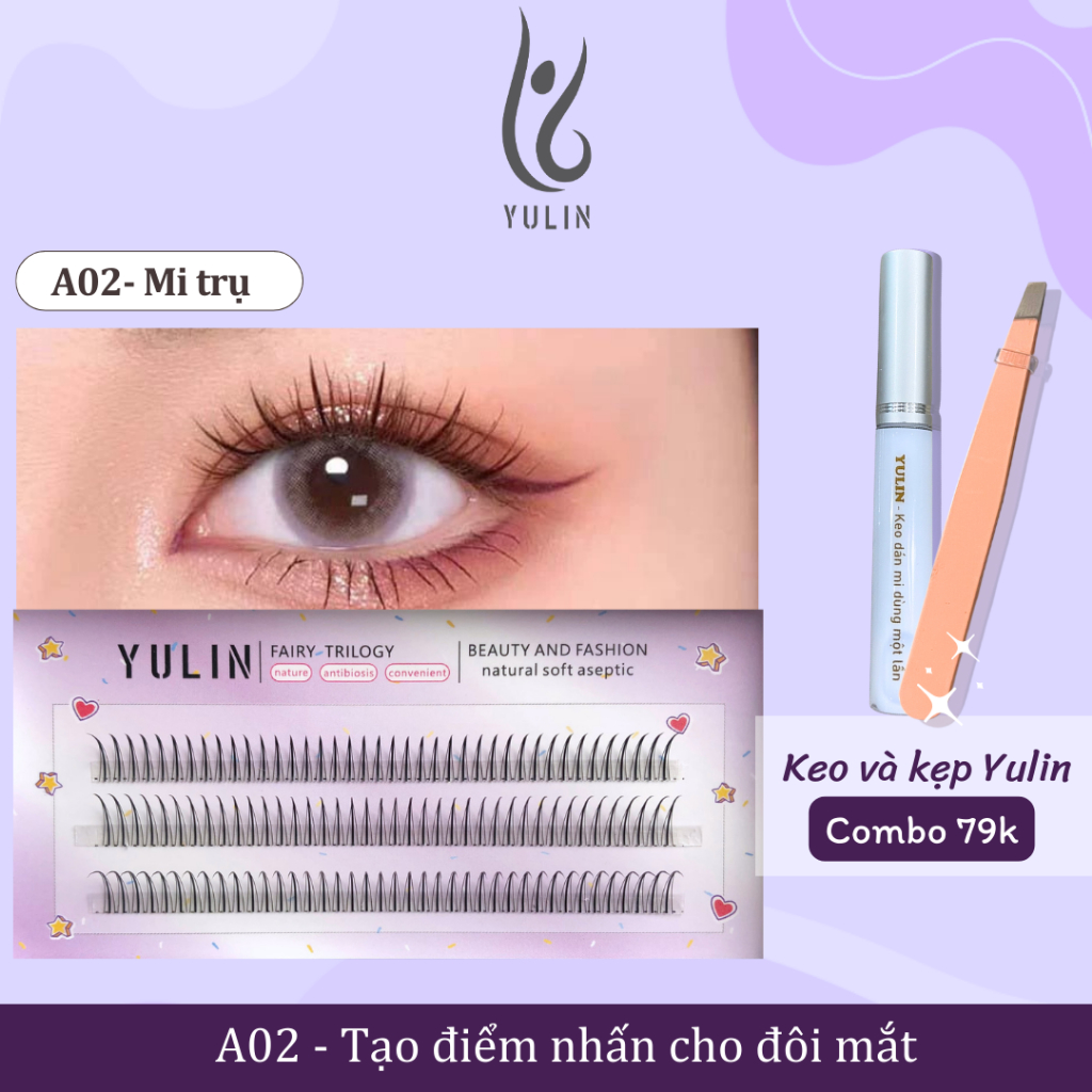 Mi giả tách sợi tự nhiên và nổi bật, mi tách sợi kèm keo và kẹp chuyên dụng YULIN