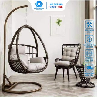 Ghế xích đu mây khung kim loại sơn tĩnh điện đan 3d bằng mây nhựa nguyên sinh bảo hành 24 tháng / futurehomes