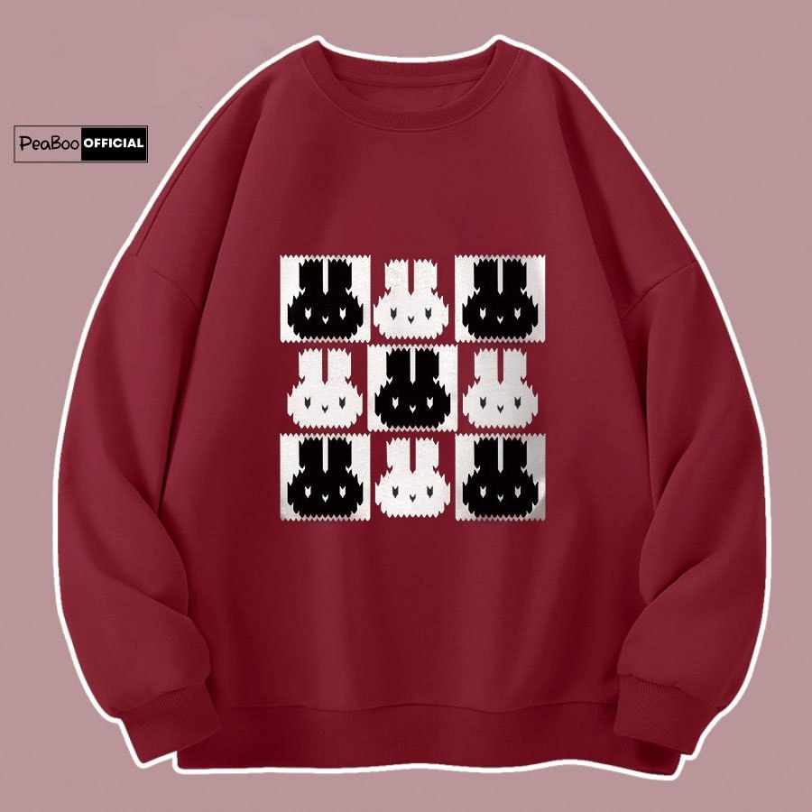 Áo Sweater Thỏ Đen Trắng Nam Nữ By PEABOO Unisex Chất Nỉ Lót Bông Form Rộng