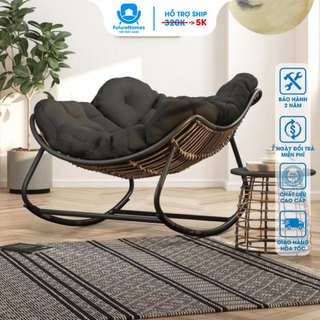 Ghế lười thư giãn Papasan bập bênh vuông Giả mây khung thép đọc sách decor ban công, trang trí phòng khách / FutureHomes