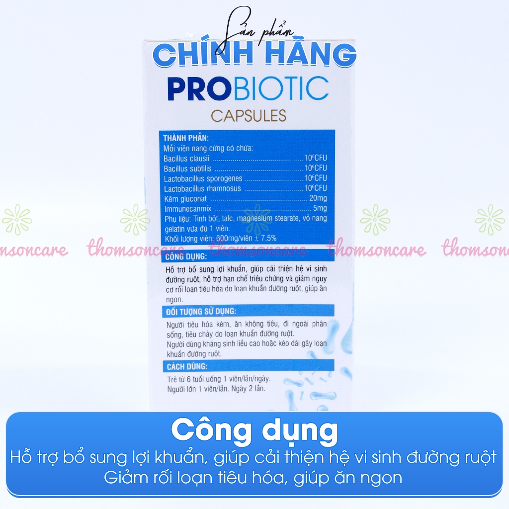 Men tiêu hóa Probiotic, cải thiện hệ vi sinh đường ruột, giảm rối loạn tiêu hóa, ăn ngon, men có thêm kẽm - Hộp 100 viên