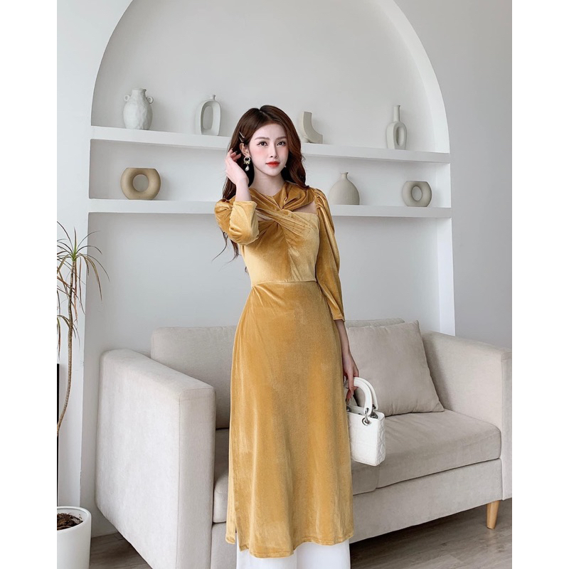 Áo Dài thiết kế cổ xoắn