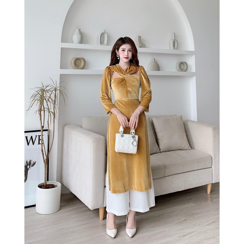 Áo Dài thiết kế cổ xoắn