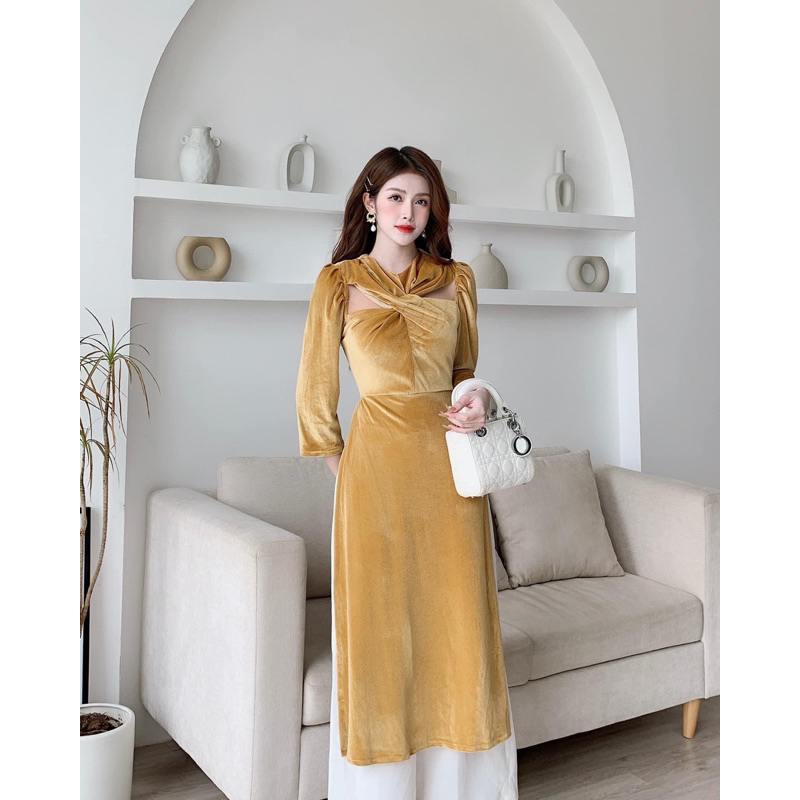 Áo Dài thiết kế cổ xoắn