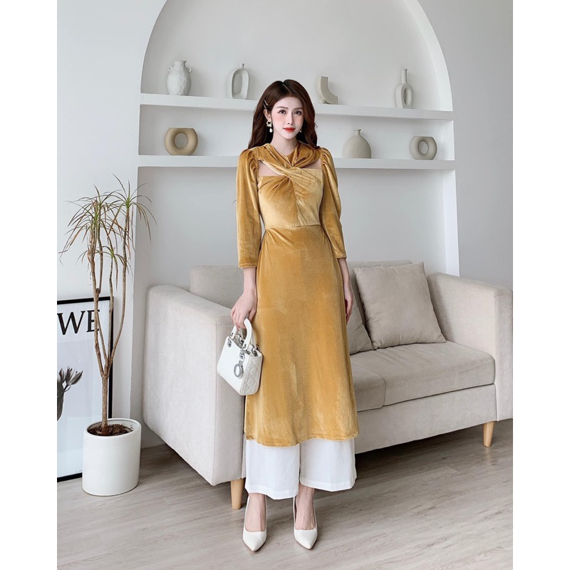 Áo Dài thiết kế cổ xoắn