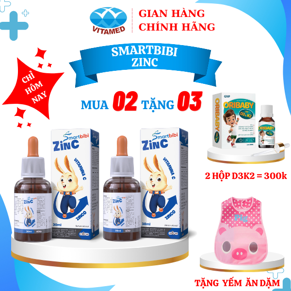 [ Mua 2 Tặng 3 ] 2 Hộp Smartbibi ZinC - Bổ Sung Kẽm, Vitamin C Tăng Sức Đề Kháng 30 ML