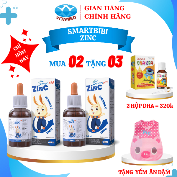 [ Mua 2 Tặng 3 ] 2 Hộp Smartbibi ZinC - Bổ Sung Kẽm, Vitamin C Tăng Sức Đề Kháng 30 ML