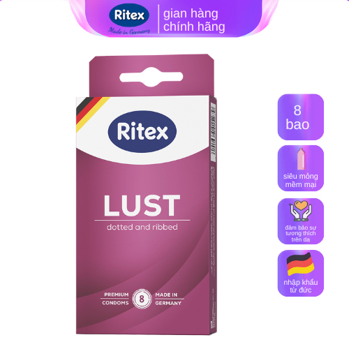 Bao cao su Ritex Lust gân & gai - Hộp 8 chiếc