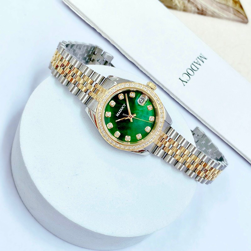 Đồng hồ nữ Madocy 81697 chính hãng mặt tròn đính đá dây kim loại siz 31mm