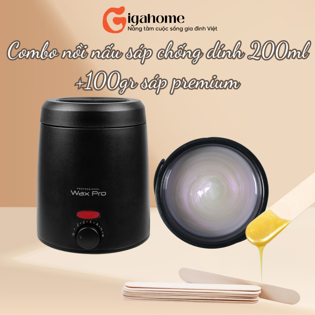 Combo Nồi Nấu Sáp Wax Lông Chống Dính Mini  + 100gr Sáp Siêu Bám Lông Tặng Que GIGAHOMEVN 1013