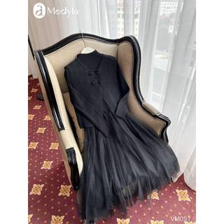 MEDYLA - Set váy len bầu co dãn 2 chi tiết 4 cúc dài qua gối giữ ấm cho mẹ bầu mùa đông - VM051