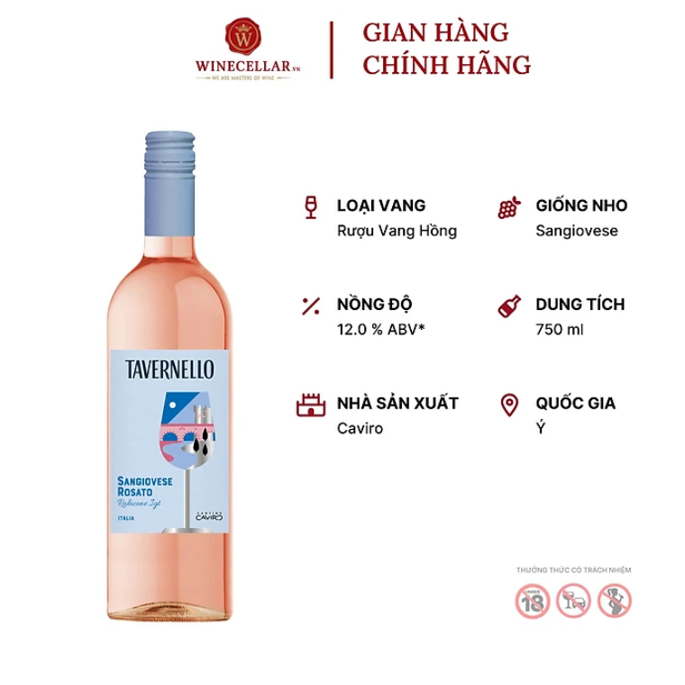 Vang hồng Tavernello Sangiovese Rosato 12% 750ml nhập khẩu Ý