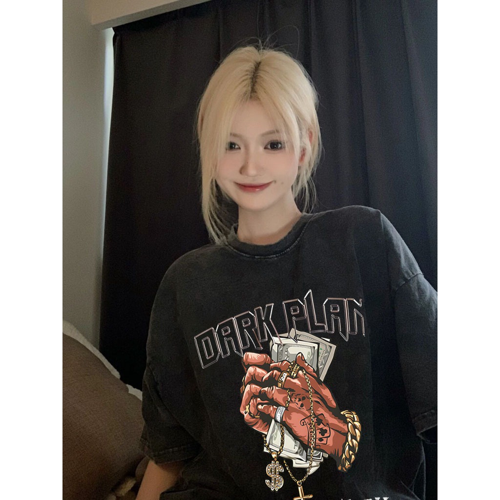 Back stree Áo phông nữ áo thun In đô la áo bigsize nữ áo thun unisex tee vintage 100%cotton