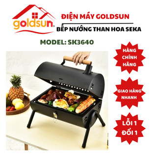 GOLDSUN Bếp nướng than hoa dã ngoại ngoài trời Seka, chất thép không gỉ, kèm vỉ nướng Inox, khay đựng than, nướng thịt