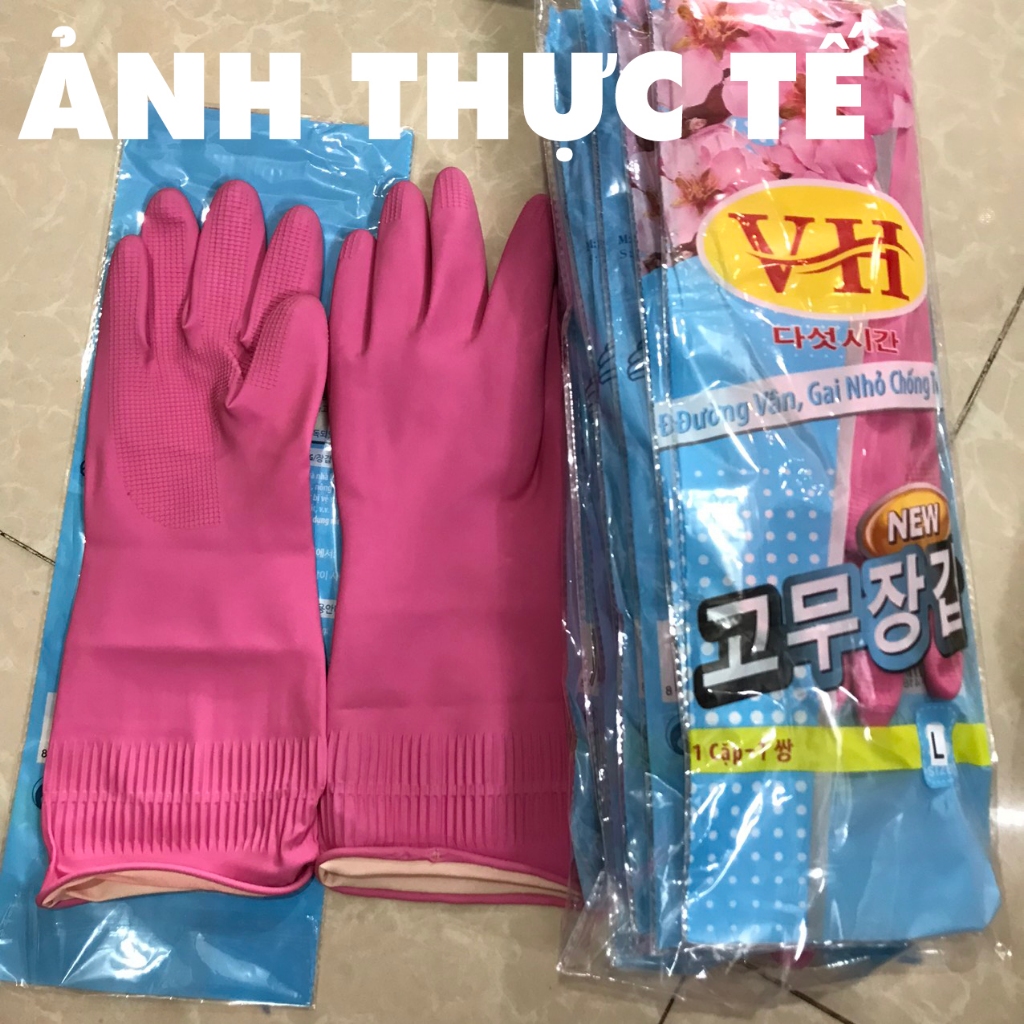 Găng tay cao su siêu dai gia dụng VH 38cm, thiên nhiên, an toàn cho da, đường vân, gai nhỏ chống trơn dieulinhshop