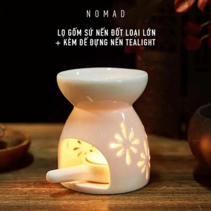 Lọ Gốm Sứ Bát Tràng Nomad Đốt Tinh Dầu Nến + Kèm Đế Đựng Nến Tealight