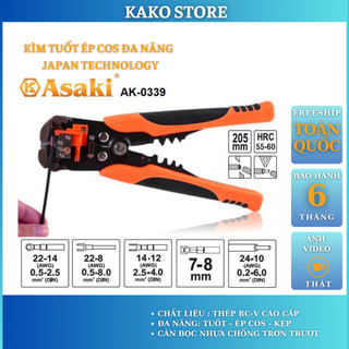 Kìm tuốt dây điện tự động, đa năng; Cắt cáp điện, bấm cos Asaki AK-0339 và 9100, kako store