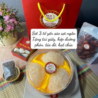 Combo 3 Tổ yến sào tinh chế sợi ngắn Khánh Hòa nguyên chất tặng kèm túi giấy, táo đỏ đường phèn, hạt chia