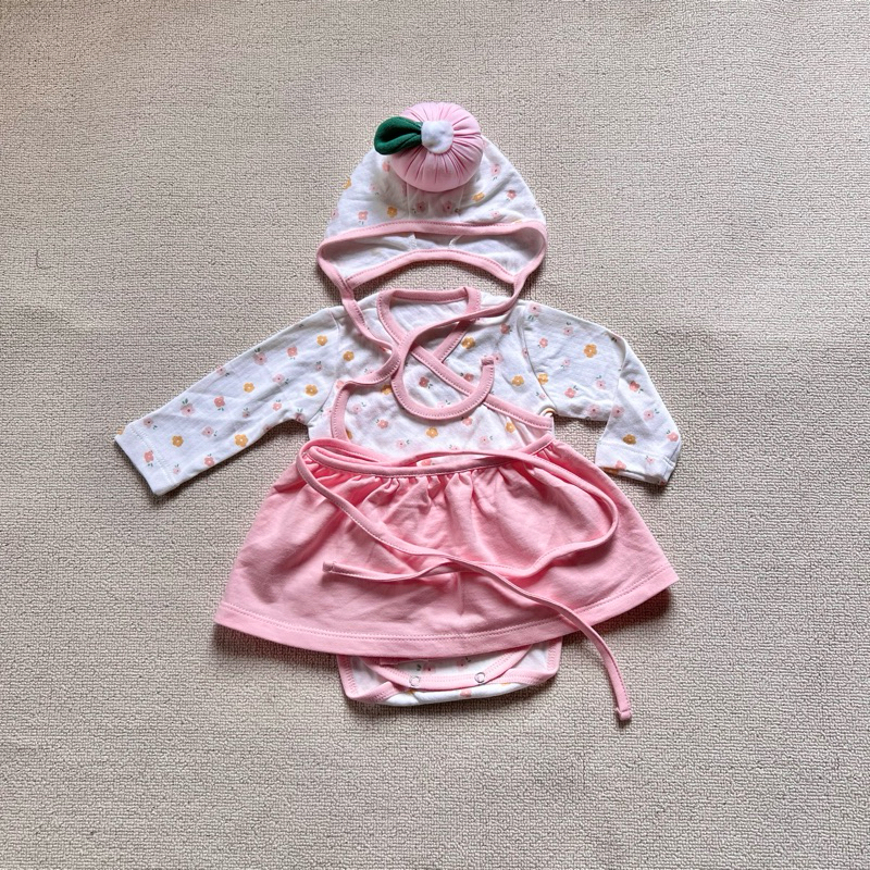 Body suit dài tay kèm mũ chất liệu cotton hàng Hàn cho bé
