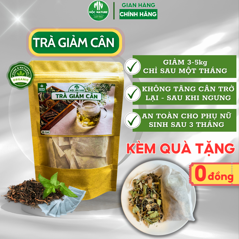 Trà giảm cân MỘC NATURE đẩy lùi đánh tan mỡ bụng, mỡ đùi, thanh nhiệt cơ thể, giữ dáng, đẹp da gói 30 túi lọc