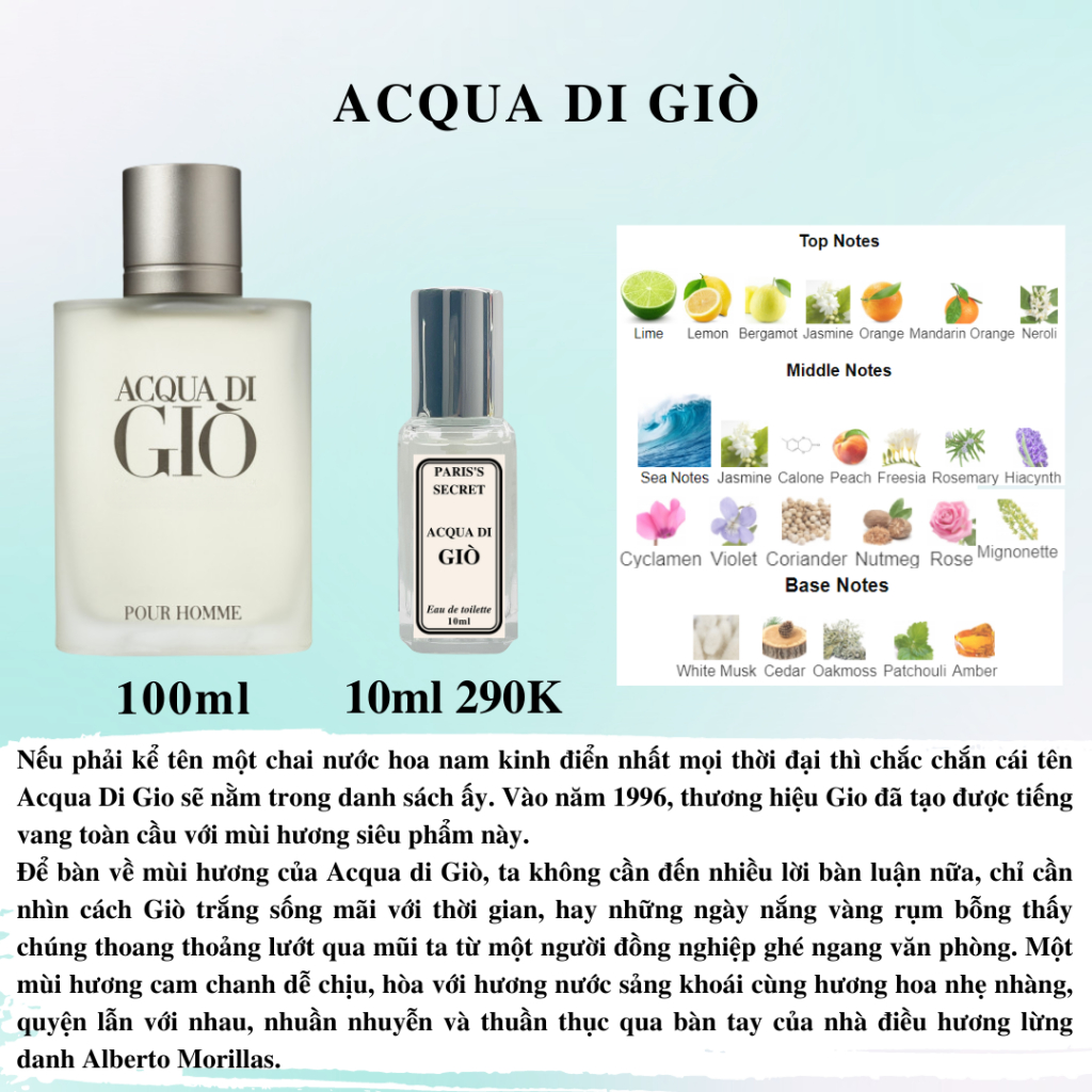 Nước hoa Nam Armani Giò Trắng thanh mát luôn nằm trong top những chai nước hoa mùa hè thơm mát tuyệt vời
