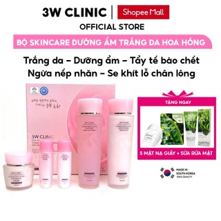 Bộ Skincare Trắng Da Dưỡng Ẩm 3W Clinic 5 in1 Hàn Quốc chiết xuất từ Hoa Hồng Full Sezi giúp da trắng sáng tự nhiên