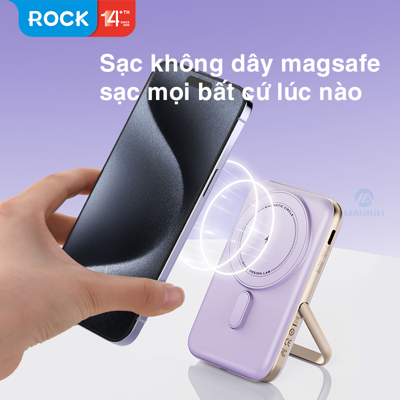 Pin sạc dự phòng không dây kèm giá đỡ điện thoại Rockspace P20 sạc nhanh PD20W 10000mAh - Hàng chính hãng có BH