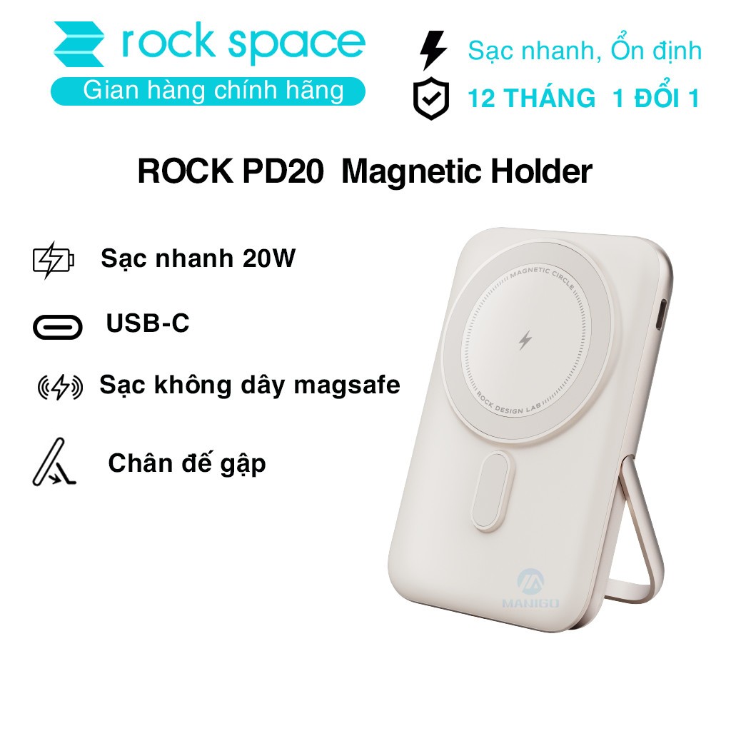 Pin sạc dự phòng không dây kèm giá đỡ điện thoại Rockspace P20 sạc nhanh PD20W 10000mAh - Hàng chính hãng có BH