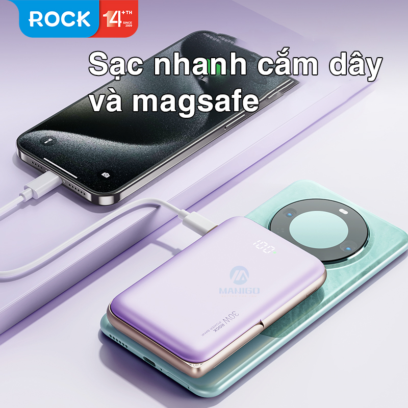 Pin sạc dự phòng không dây kèm giá đỡ điện thoại Rockspace P20 sạc nhanh PD20W 10000mAh - Hàng chính hãng có BH