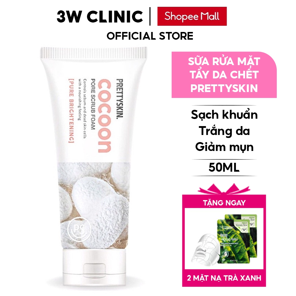 Sữa Rửa Mặt Tẩy Da Chết Pretty Skin Hàn Quốc Cocoon Pore Scrub Foam 150ml Giúp Sạch Khuẩn Trắng Da & Giảm Dầu Mụn