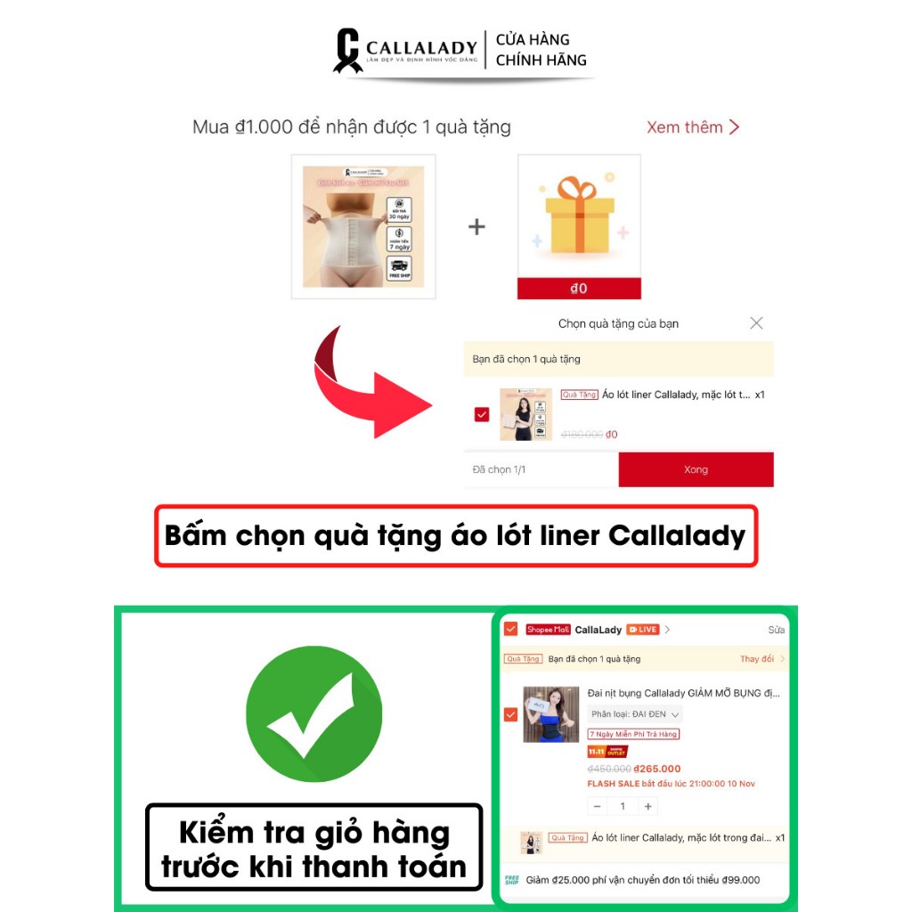 Đai nịt bụng CallaLady siết bụng định hình eo sau sinh chống cuộn chất liệu vải đúc su co giãn thông thoáng